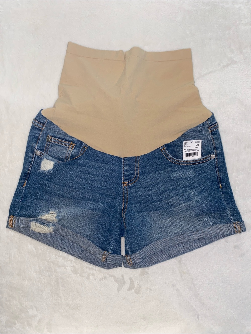 Motherhood Maternity Denim Shorts Size XS Blue distressed rolled hem